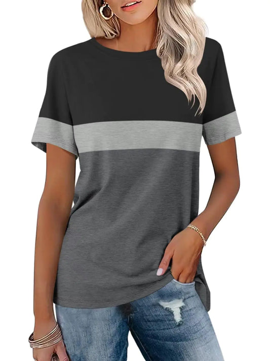 ORANDESIGNE Women’s T Shirts Short Sleeve Color Block Tops Casual Summer Fashion Tees