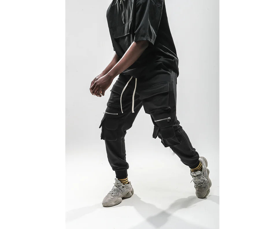 Zipper Cuffed Pants with Pockets - Casual Long Pants